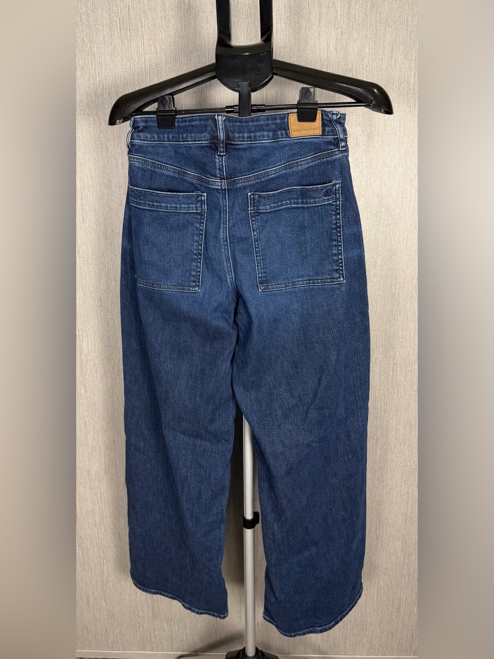American Eagle Women’s Wide Leg Dark Blue Denim Jeans Size 8 Petite - Picture 4 of 12